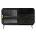 Moderne Zwarte Dressoir met Gelaagd Glas en Lades