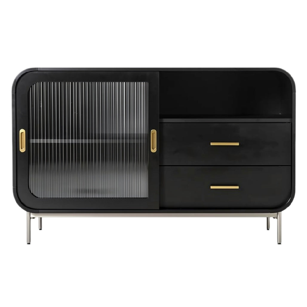 Moderne Zwarte Dressoir met Gelaagd Glas en Lades