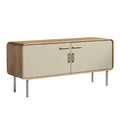 Moderne houten TV-kast met gouden handgrepen en minimalistisch ontwerp