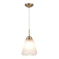 Technische titel: "Geometrische Hanglamp met Wit Glazen Kappen en Messing Fitting"