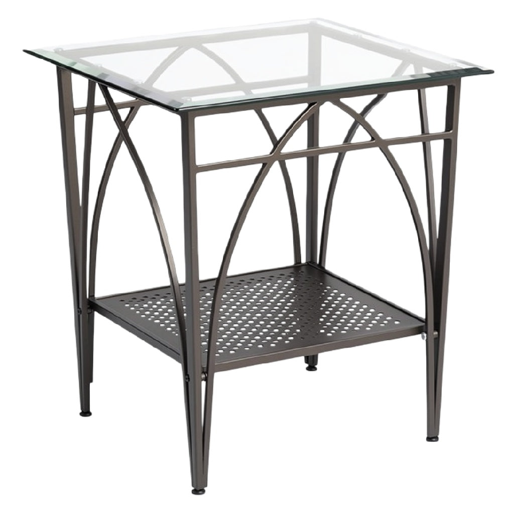 "Vierkante Glazen Salontafel met Metaal Onderstel"