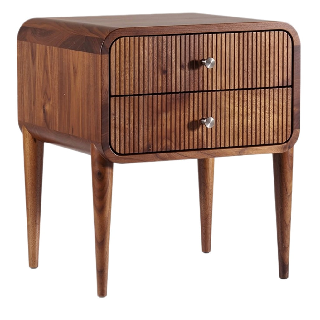 Moderne Houten Nachttafel met Geprofileerde Lades en Houten Poten