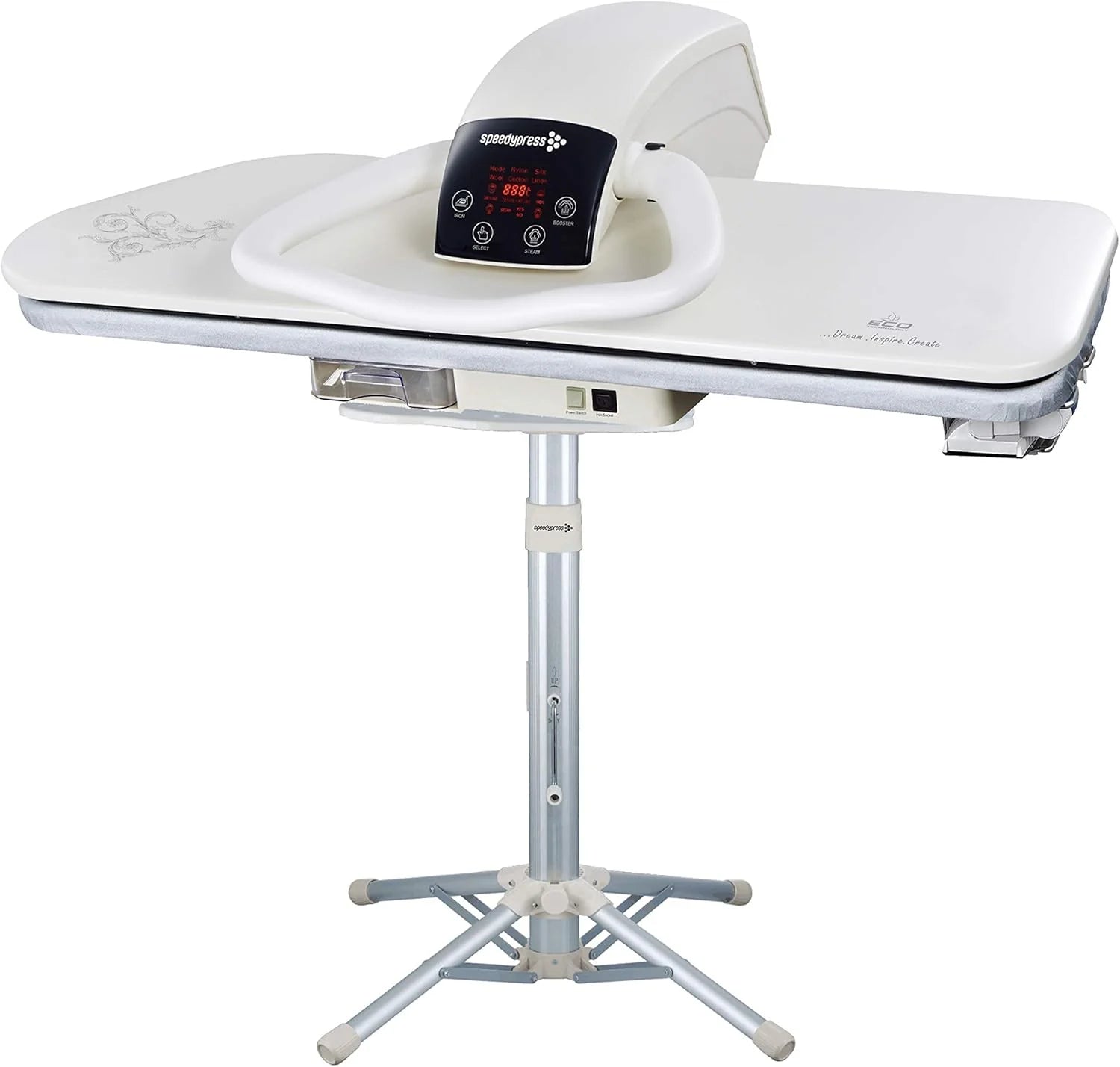 Professionele stoomstrijkpers 101HD met hoog stoomvermogen, 101 cm met houder (+ gratis reservehoes en schuim en extra waterfilterpatroon)